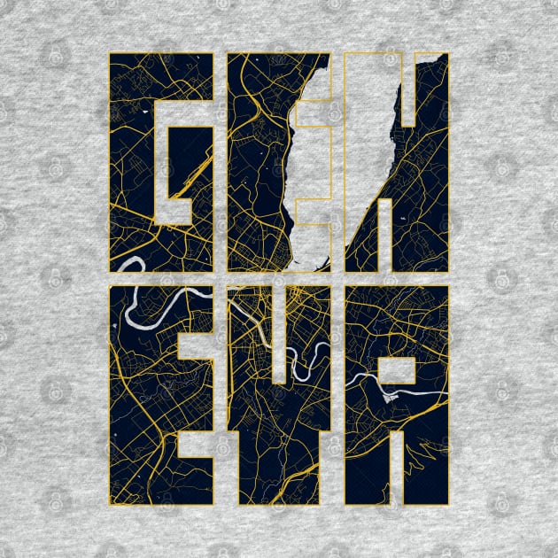 Geneva, Switzerland City Map Typography - Gold Art Deco by deMAP Studio